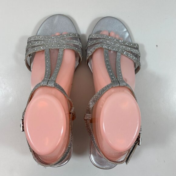 Fioni Night Women's Silver Glitter Rhinestones Sandals Kitten Heel Size 9.5 - Picture 8 of 13